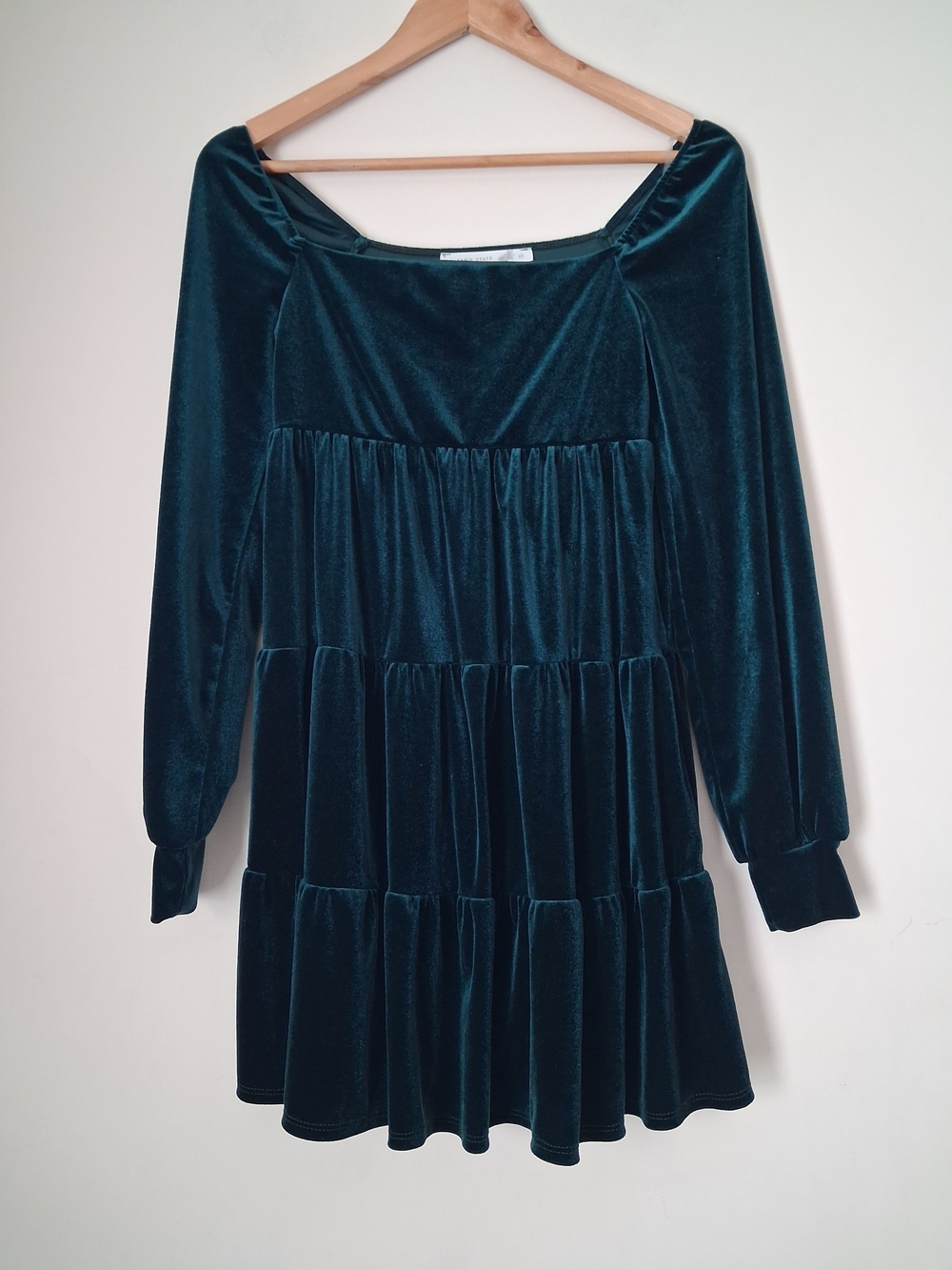 Altar'd State Velvet Green Tiered Long Sleeve Dress Holiday XS